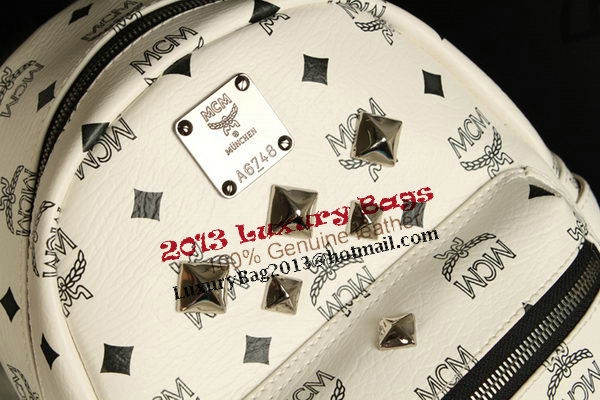 MCM Stark Backpack Medium in Calf Leather 8003 White MCM Stark Backpack Medium in Calf Leather 8003 White
