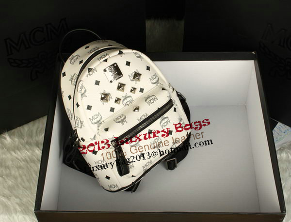 MCM Stark Backpack Medium in Calf Leather 8003 White MCM Stark Backpack Medium in Calf Leather 8003 White