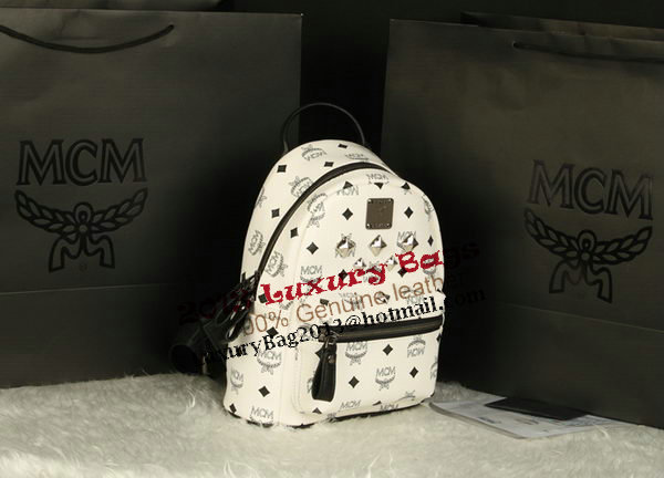 MCM Stark Backpack Medium in Calf Leather 8003 White MCM Stark Backpack Medium in Calf Leather 8003 White