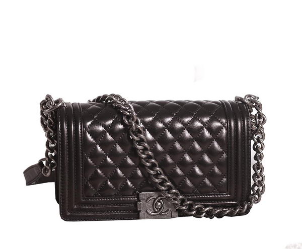 Chanel Boy Flap Shoulder Bag in Black Lambskin Leather A67086 Silver Chanel Boy Flap Shoulder Bag in Black Lambskin Leather A67086 Silver