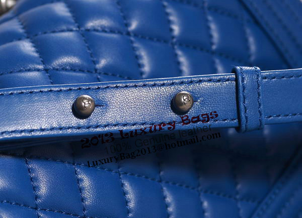 Chanel Boy Flap Shoulder Bag in Blue Lambskin Leather A67086 Silver