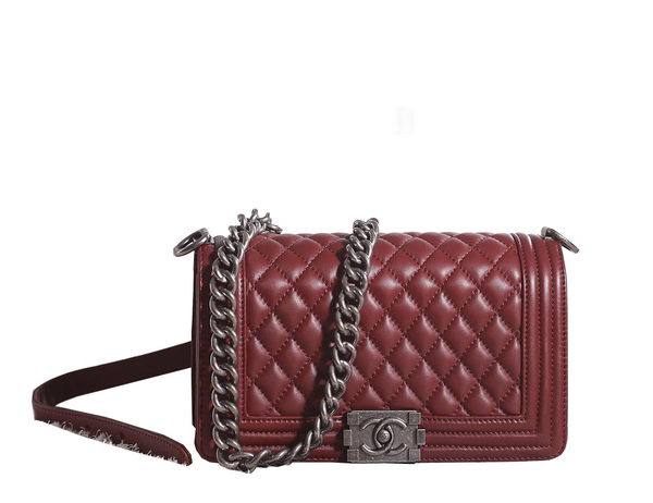 Chanel Boy Flap Shoulder Bag in Burgundy Lambskin Leather A67086 Silver Chanel Boy Flap Shoulder Bag in Burgundy Lambskin Leather A67086 Silver