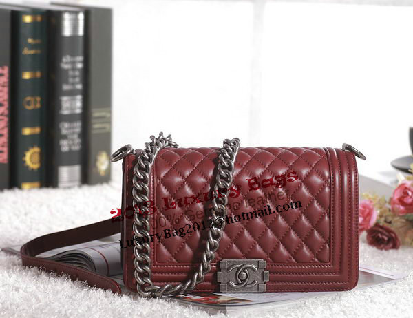 Chanel Boy Flap Shoulder Bag in Burgundy Lambskin Leather A67086 Silver Chanel Boy Flap Shoulder Bag in Burgundy Lambskin Leather A67086 Silver