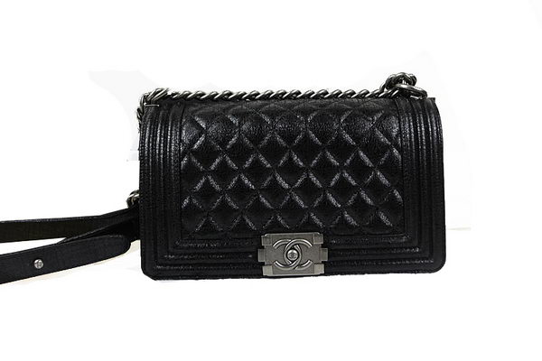 Chanel Boy Flap Shoulder Bag in Original Glazed Crackled Leather A67025 Black Chanel Boy Flap Shoulder Bag in Original Glazed Crackled Leather A67025 Black