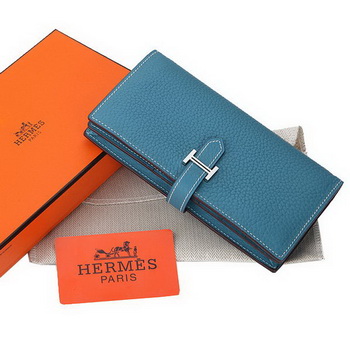 Hermes Bearn Japonaise Bi-Fold Wallet Grainy Leather A208 Blue Hermes Bearn Japonaise Bi-Fold Wallet Grainy Leather A208 Blue