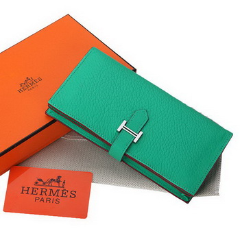 Hermes Bearn Japonaise Bi-Fold Wallet Grainy Leather A208 Light Green Hermes Bearn Japonaise Bi-Fold Wallet Grainy Leather A208 Light Green