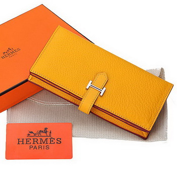 Hermes Bearn Japonaise Bi-Fold Wallet Grainy Leather A208 Yellow Hermes Bearn Japonaise Bi-Fold Wallet Grainy Leather A208 Yellow