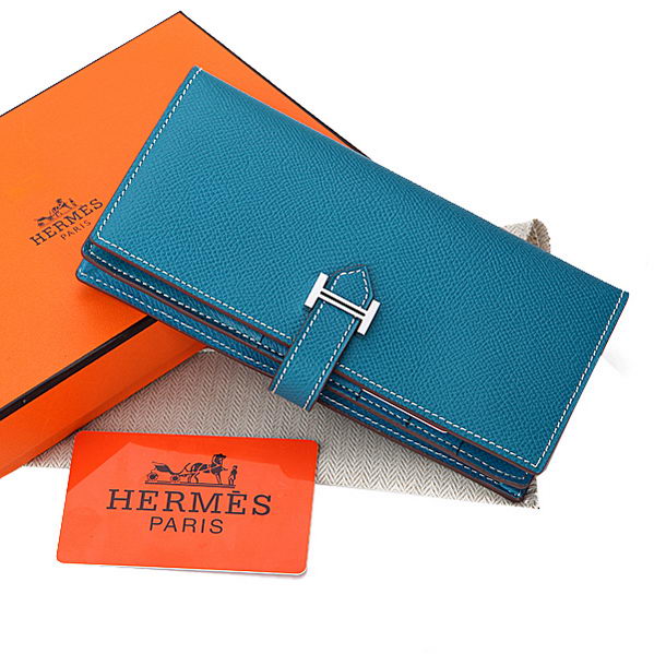 Hermes Bearn Japonaise Bi-Fold Wallet Original Leather A208 Blue Hermes Bearn Japonaise Bi-Fold Wallet Original Leather A208 Blue