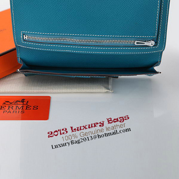 Hermes Bearn Japonaise Bi-Fold Wallet Original Leather A208 Blue Hermes Bearn Japonaise Bi-Fold Wallet Original Leather A208 Blue