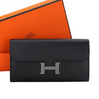 Hermes Constance Long Wallets Original Calfskin Leather A909 Black Hermes Constance Long Wallets Original Calfskin Leather A909 Black