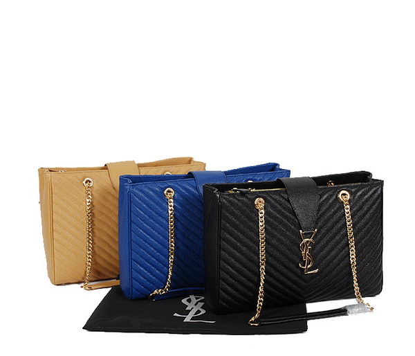 Yves Saint Laurent Classic Monogramme Shopping Bag Y9150 Apricot&Blue&Black Yves Saint Laurent Classic Monogramme Shopping Bag Y9150 Apricot&Blue&Black
