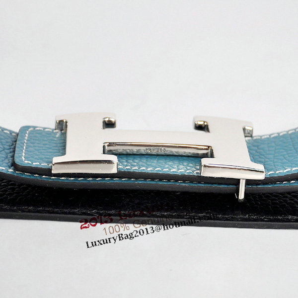 Hermes Bovine Jugular Veins In Blue Belt HR1007B Silver Hermes Bovine Jugular Veins In Blue Belt HR1007B Silver