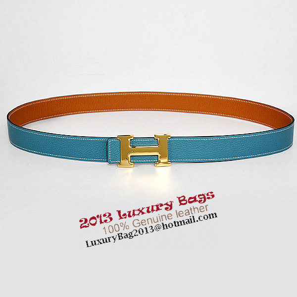 Hermes Bovine Jugular Veins In Blue Belt HR1010A Gold