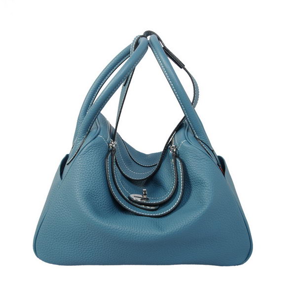 Hermes Lindy 30CM Blue Grainy Leather Havanne Shoulder Bag Hermes Lindy 30CM Blue Grainy Leather Havanne Shoulder Bag
