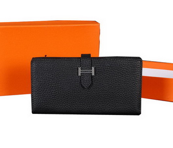Hermes Bearn Japonaise Bi-Fold Wallet Original Leather A1018 Black Hermes Bearn Japonaise Bi-Fold Wallet Original Leather A1018 Black