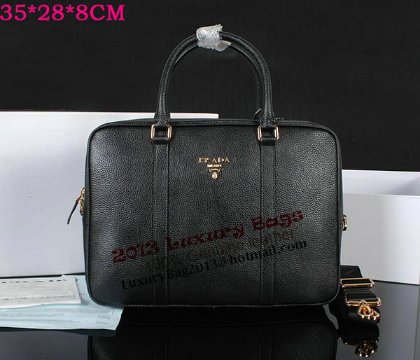 Prada Grainy Calf Leather Briefcase 80661 Black Prada Grainy Calf Leather Briefcase 80661 Black