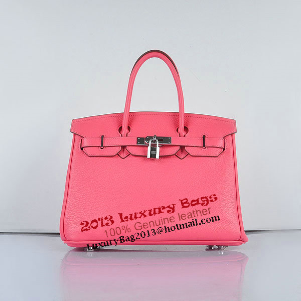 Hermes Birkin 30CM Tote Bags Pink Clemence Leather Silver