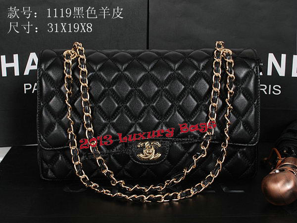 Chanel Classic Flap Bag 1119 Black Sheepskin Gold Chanel Classic Flap Bag 1119 Black Sheepskin Gold