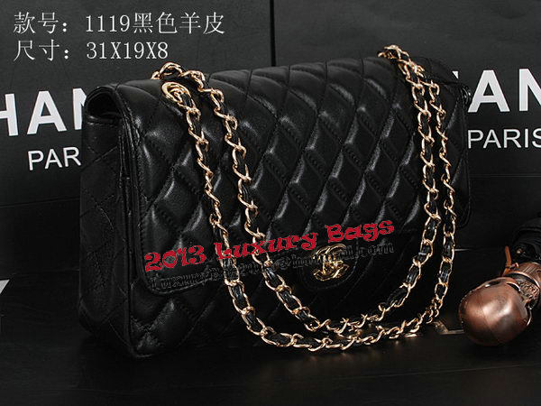 Chanel Classic Flap Bag 1119 Black Sheepskin Gold Chanel Classic Flap Bag 1119 Black Sheepskin Gold
