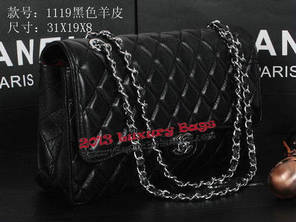 Chanel Classic Flap Bag 1119 Black Sheepskin Silver Chanel Classic Flap Bag 1119 Black Sheepskin Silver