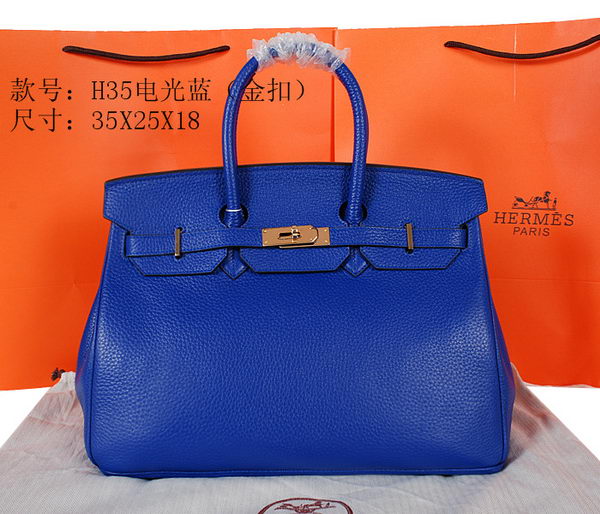 Hermes Birkin 35CM Tote Bag Blue Original Grainy Leather H35 Gold Hermes Birkin 35CM Tote Bag Blue Original Grainy Leather H35 Gold