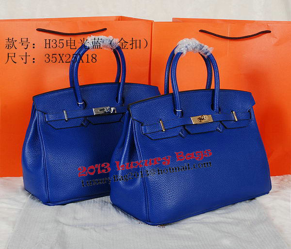Hermes Birkin 35CM Tote Bag Blue Original Grainy Leather H35 Gold Hermes Birkin 35CM Tote Bag Blue Original Grainy Leather H35 Gold