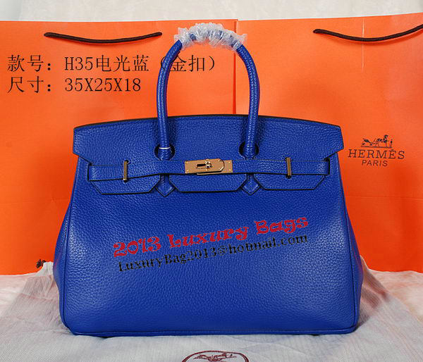 Hermes Birkin 35CM Tote Bag Blue Original Grainy Leather H35 Gold Hermes Birkin 35CM Tote Bag Blue Original Grainy Leather H35 Gold