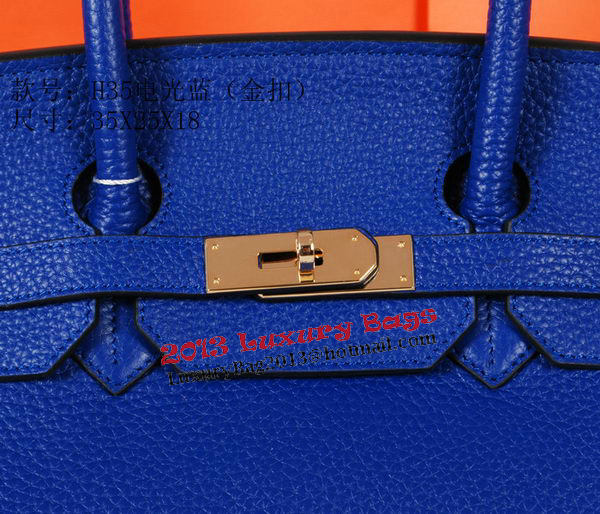 Hermes Birkin 35CM Tote Bag Blue Original Grainy Leather H35 Gold Hermes Birkin 35CM Tote Bag Blue Original Grainy Leather H35 Gold