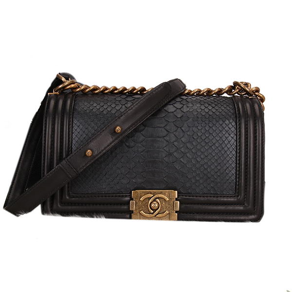 Boy Chanel Flap Shoulder Bag Black Original Snake Leather A67086 Gold Boy Chanel Flap Shoulder Bag Black Original Snake Leather A67086 Gold
