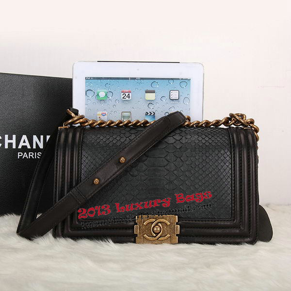 Boy Chanel Flap Shoulder Bag Black Original Snake Leather A67086 Gold Boy Chanel Flap Shoulder Bag Black Original Snake Leather A67086 Gold