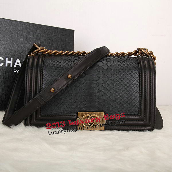 Boy Chanel Flap Shoulder Bag Black Original Snake Leather A67086 Gold Boy Chanel Flap Shoulder Bag Black Original Snake Leather A67086 Gold