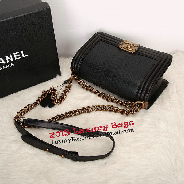 Boy Chanel Flap Shoulder Bag Black Original Snake Leather A67086 Gold Boy Chanel Flap Shoulder Bag Black Original Snake Leather A67086 Gold
