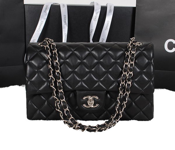 Chanel Classic Flap Bag Black Original Sheepskin Leather A1118 Silver Chanel Classic Flap Bag Black Original Sheepskin Leather A1118 Silver