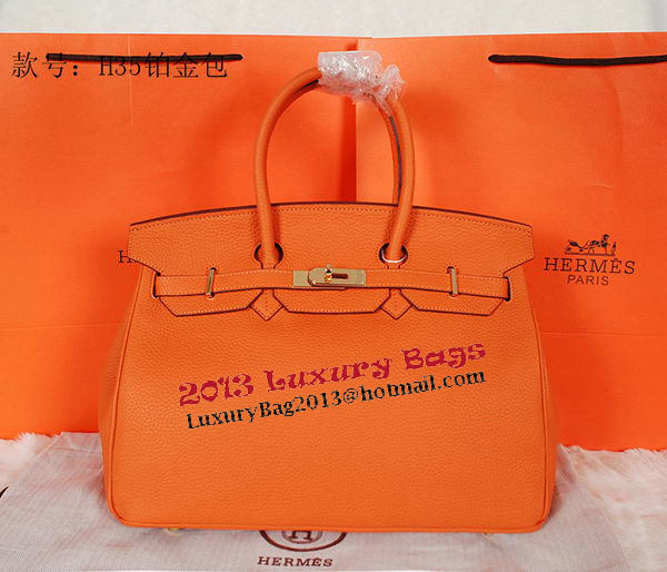 Hermes Birkin 35CM Tote Bag Orange Original Grainy Leather H35 Gold Hermes Birkin 35CM Tote Bag Orange Original Grainy Leather H35 Gold