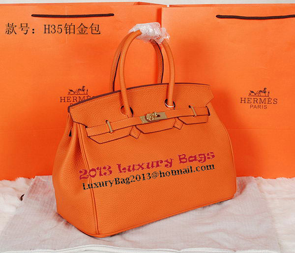 Hermes Birkin 35CM Tote Bag Orange Original Grainy Leather H35 Gold Hermes Birkin 35CM Tote Bag Orange Original Grainy Leather H35 Gold