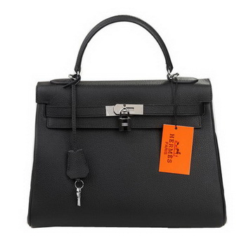 Hermes Kelly 32cm Shoulder Bag Black Original Leather K32 Silver Hermes Kelly 32cm Shoulder Bag Black Original Leather K32 Silver