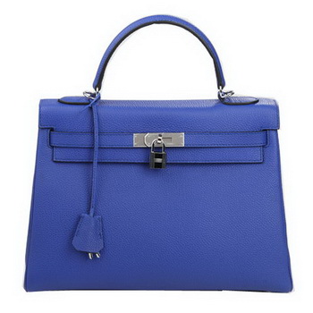Hermes Kelly 32cm Shoulder Bag Blue Original Leather K32 Silver Hermes Kelly 32cm Shoulder Bag Blue Original Leather K32 Silver