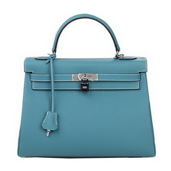 Hermes Kelly 32cm Shoulder Bag Light Blue Original Leather K32 Silver Hermes Kelly 32cm Shoulder Bag Light Blue Original Leather K32 Silver