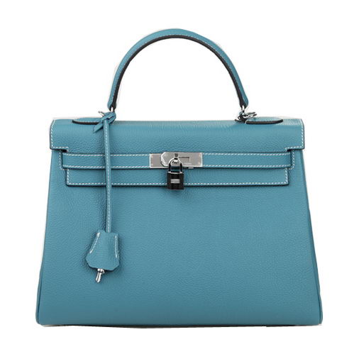 Hermes Kelly 32cm Shoulder Bag Light Blue Original Leather K32 Silver Hermes Kelly 32cm Shoulder Bag Light Blue Original Leather K32 Silver