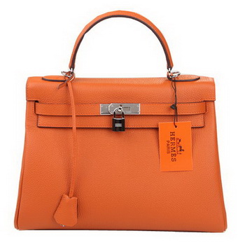 Hermes Kelly 32cm Shoulder Bag Orange Original Leather K32 Silver Hermes Kelly 32cm Shoulder Bag Orange Original Leather K32 Silver