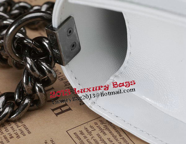 Chanel Boy Flap Shoulder Bag White Original Calfskin Leather CHA67086 Silver