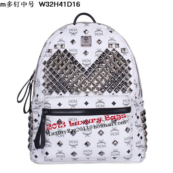 MCM Medium Stark Front Studs Backpack MC4237 White MCM Medium Stark Front Studs Backpack MC4237 White