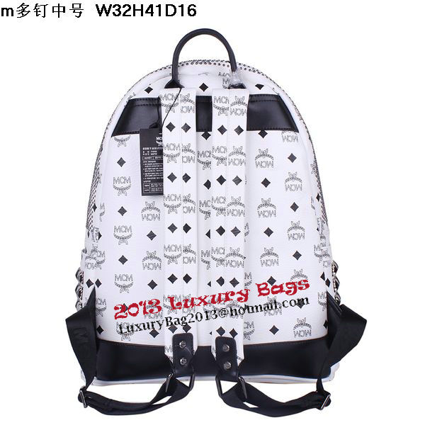 MCM Medium Stark Front Studs Backpack MC4237 White MCM Medium Stark Front Studs Backpack MC4237 White