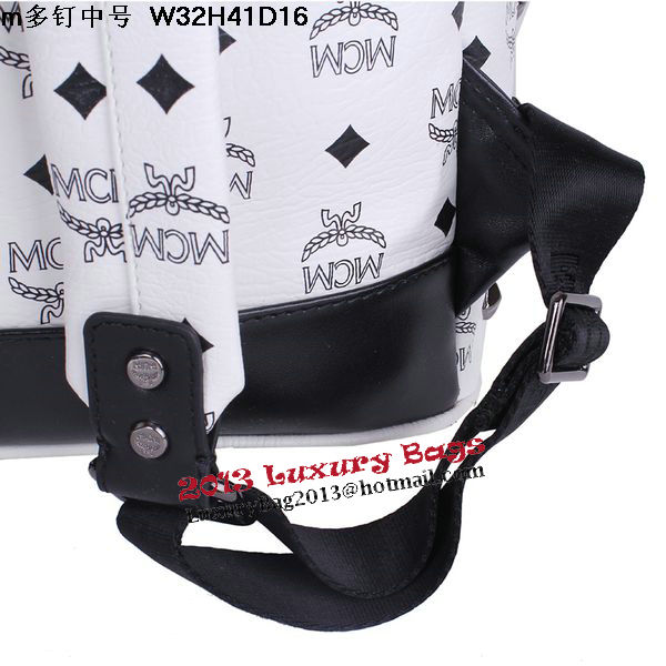 MCM Medium Stark Front Studs Backpack MC4237 White MCM Medium Stark Front Studs Backpack MC4237 White