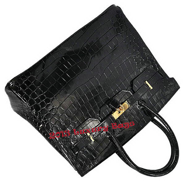 Hermes Birkin 35CM Tote Bag Black Iridescent Croco Leather Gold Hermes Birkin 35CM Tote Bag Black Iridescent Croco Leather Gold