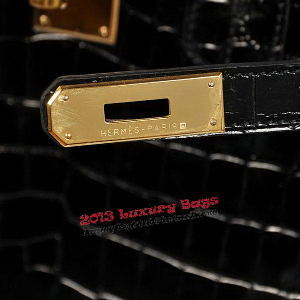 Hermes Birkin 35CM Tote Bag Black Iridescent Croco Leather Gold Hermes Birkin 35CM Tote Bag Black Iridescent Croco Leather Gold