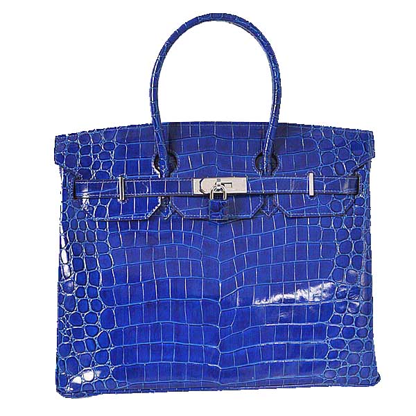 Hermes Birkin 35CM Tote Bag Blue Iridescent Croco Leather Silver Hermes Birkin 35CM Tote Bag Blue Iridescent Croco Leather Silver