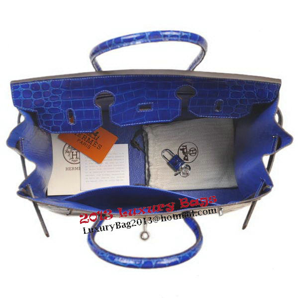 Hermes Birkin 35CM Tote Bag Blue Iridescent Croco Leather Silver Hermes Birkin 35CM Tote Bag Blue Iridescent Croco Leather Silver