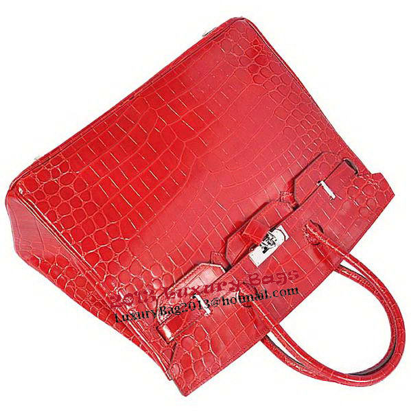 Hermes Birkin 35CM Tote Bag Red Iridescent Croco Leather Silver Hermes Birkin 35CM Tote Bag Red Iridescent Croco Leather Silver