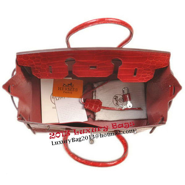 Hermes Birkin 35CM Tote Bag Red Iridescent Croco Leather Silver Hermes Birkin 35CM Tote Bag Red Iridescent Croco Leather Silver